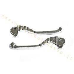 Couple polished aluminum shaped levers for Vespa 50 - Primavera - ET3 - PX - PE