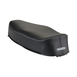 Seat for Vespa 50SS / 90SS black, welt dark gray, without lock, with seat strap (contrary opening)
