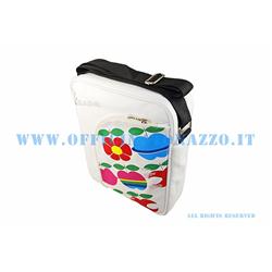 Vespa shoulder bag with inner pc protection, white color with apples