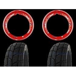 - Coppia ruote già montate complete di cerchio tubeless 2.10x10 rosso con pneumatico invernale Kenda K701 tubeless 3.00 x 10 - 47L M+S