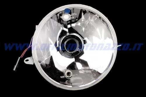 Fanale anteriore originale Piaggio per Vespa PX MY e Millennium: ottica trasparente, attacco P43t, posizione W2.1x9.5d e marchio E4.