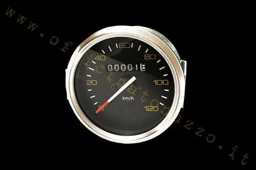Contachilometri scala 120km/h nero con cornice cromata per Vespa P80/125/150X- PX80/125/150/200E- P150S- P200E