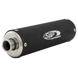 Silenziatore SIP Performance NG 2.0 in alluminio nero opaco, 270x77 mm, passaggio interno 25 mm e attacco a tre prigionieri M6.