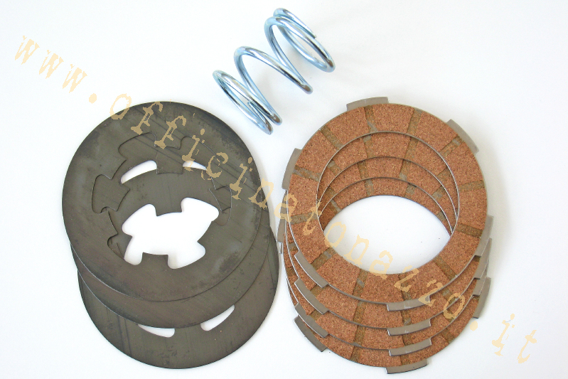 Clutch discs 4 with intermediate cork disks and reinforced spring for Vespa 50 - 90 - Primavera - ET3