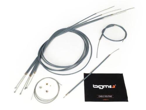 Kit cavi BGM6400N con guaine grigie a basso attrito per Lambretta LI, LIS, SX e TV serie 2-3. Cavo contachilometri non compreso.