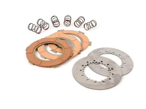 Kit BGM ORIGINAL BGM8063KT per frizioni Vespa a sei molle: 3 dischi guarniti Premium, 2 infradischi e 6 molle.