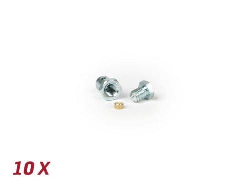 Kit BGM ORIGINAL BGM6496X con 10 morsetti Ø6,8×8 mm e piastrina interna, per cavi frizione e cambio nelle applicazioni Vespa compatibili.