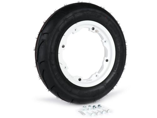 Kit neumático y llanta -BGM Sport, sin cámara, Lambretta- 3,50 - 10 pulgadas TL 59S (reforzado) - llanta 2,10-10 blanca