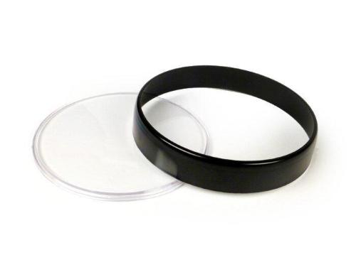 Kit BGM Original 3331718 con lente trasparente Ø105 mm e ghiera nera per contachilometri Vespa PX Arcobaleno, PK XL1 e GT/GTV indicati.