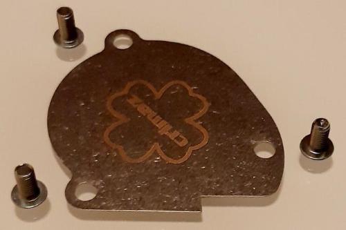 Piastra Crimaz in acciaio inox da 1 mm per chiudere il vano pompa acqua inutilizzato dei carter Quattrini Vespa Smallframe.
