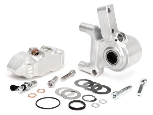 Kit BGM PRO BGM2506KTGS con pinza CNC Touring radiale a quattro pistoncini e supporto Ø20 mm per Vespa PX Disc e impianti Grimeca compatibili.