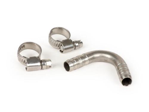 Raccordo tubo benzina BGM PRO BGM3033 inclinato 55°, in acciaio inox, Ø interno 7 mm ed esterno 10 mm per Vespa compatibili.