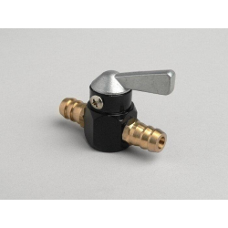 Rubinetto manuale in linea BGM ORIGINAL 8006601 per tubo benzina Ø interno 8 mm. Universale per alimentazioni a carburatore compatibili, non per iniezione.