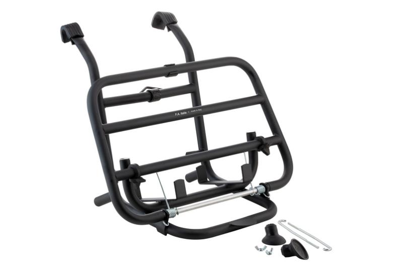 Black front luggage rack with petrol tank holder for Vespa PX - PE - LML - GT - GTR - GL - TS - GS - Rally