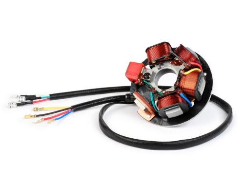 Statore BGM PRO HP V2.5 BGM8035 6 V per Vespa ET3 VMB1T, con cablaggio in silicone tessile, pickup 100 ±10 ohm e montaggio diretto.