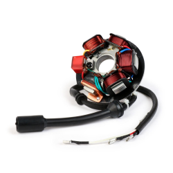 Statore BGM PRO HP V2.5 a 5 bobine e 8 cavi per Vespa PK XL con batteria. Cablaggio in silicone e connettore rotondo a 5 poli.