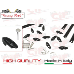 Kit strisce pedana in alluminio tenero nero semilucido con listelli, puntalini e ribattini per Vespa 50, 90, Primavera ed ET3.