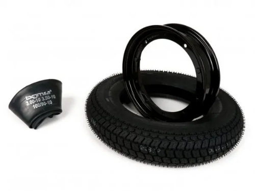 Kit pneumatico e cerchio ruota -BGM Classic, Vespa- 3.50 - 10 pollici TT 59P (rinforzato) - cerchio 2.10-10 nero