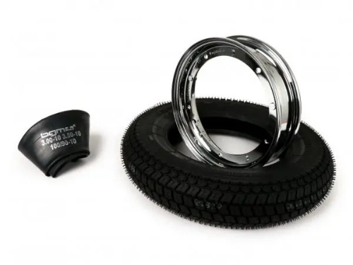 Kit pneumatico e cerchio ruota -BGM Classic, Vespa- 3.50 - 10 pollici TT 59P (rinforzato) - cerchio 2.10-10 cromato
