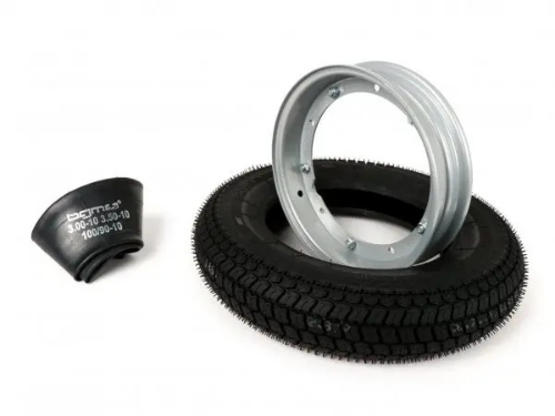 Kit pneumatico e cerchio ruota -BGM Classic, Vespa- 3.50 - 10 pollici TT 59P (rinforzato) - cerchio 2.10-10 grigio