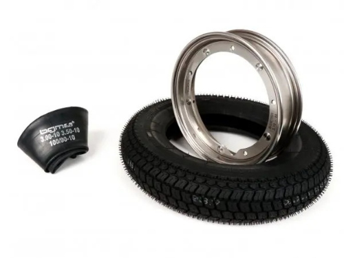 Kit pneumatico e cerchio ruota -BGM Classic, Vespa- 3.50 - 10 pollici TT 59P (rinforzato) - cerchio 2.10-10 acciaio inox