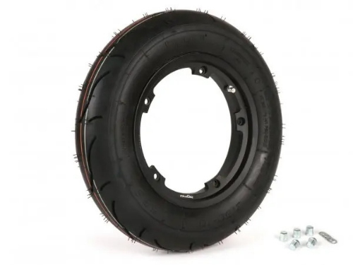 Kit pneumatico e cerchio ruota -BGM Sport, senza camera d'aria, Vespa- 3.50 - 10 pollici TL 59S (rinforzato) - cerchio 2.10-10 nero