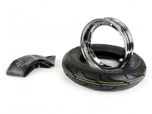 Kit pneumatico e cerchio ruota -BGM Sport, Vespa- 3.50 - 10 pollici TT 59S (rinforzato) - cerchio 2.10-10 cromato