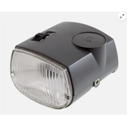 Fanale anteriore completo CIF nero per Piaggio Ciao P, PV, PX e PXV, con foro contachilometri da circa 49 mm e attacco lampada P26s.