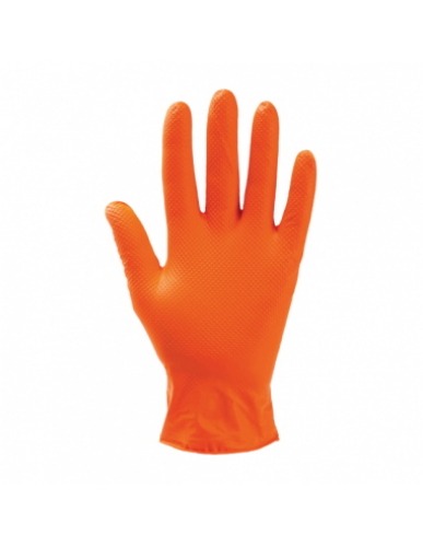 Packung mit 50 dicken orangefarbenen Handschuhen, Größe XL (9–9,5).