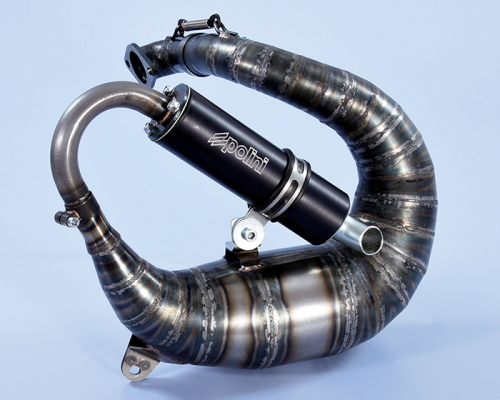Marmitta Polini Big Evolution 200.0416 per Vespa Smallframe 50/125 compatibili: acciaio grezzo, silenziatore alluminio e montaggio con modifica al telaio.
