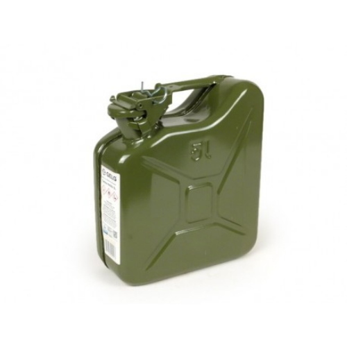 Tanica carburante F.A. Italia Classic 90815000 da 5 litri, in lamiera d'acciaio color oliva, dimensioni 270x245x100 mm, per trasporto e riserva su supporti compatibili.