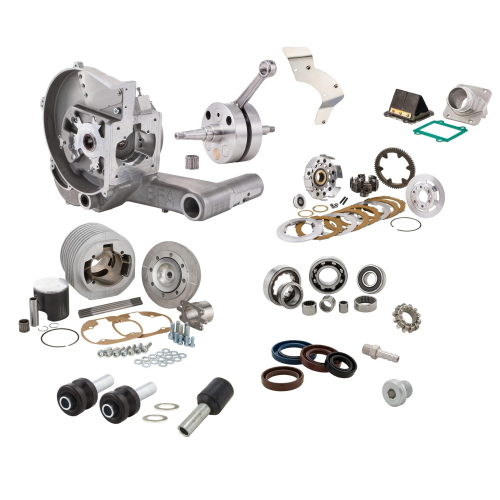 Kit motore SIP BFA 225 cc 7824522J per Vespa Largeframe, alesaggio 69 mm, corsa 60 mm e frizione 24/64; configurazione racing per preparatori esperti.