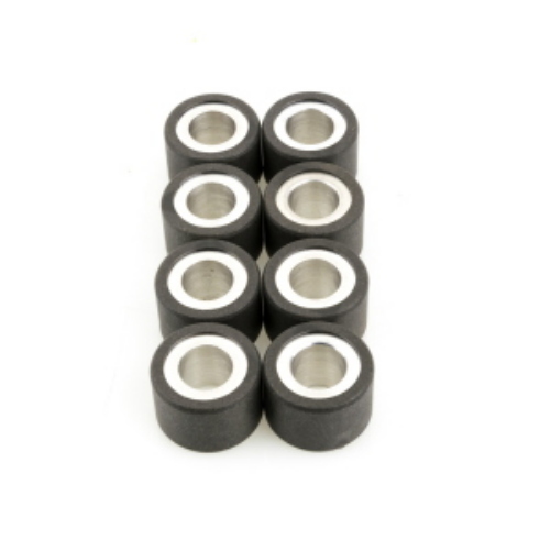 Set Pinasco 10312417 con 8 rulli variatore 28x19,9 mm da 21 g ciascuno. Variante per trasmissioni automatiche compatibili.