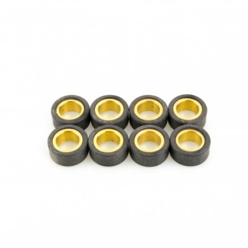 Serie Pinasco 10312419 con 8 rulli variatore 26x13 mm da 14,0 g ciascuno, per trasmissioni automatiche dimensionalmente compatibili.