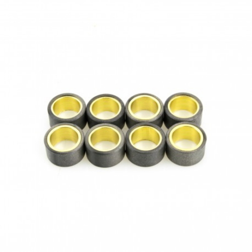 Kit Pinasco 10312420 con 8 rulli variatore Ø25x14,9 mm, peso 10,0 g ciascuno. Ricambio per trasmissioni automatiche della stessa misura.