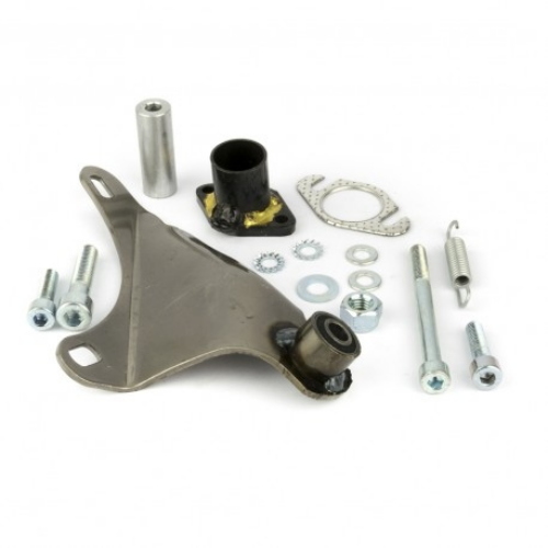 Kit Pinasco 10341130 con staffa e collettore per marmitta PowerSound 10561130, destinata a specifici scooter Aprilia 50 con motore Piaggio.