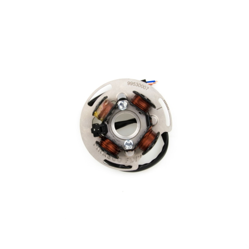 Piatto statore completo Pinasco Flytech 25350807 per accensioni dedicate a Vespa 150 GS VS1T-VS5T, fornito con piastra e destinato a uso agonistico-sportivo.