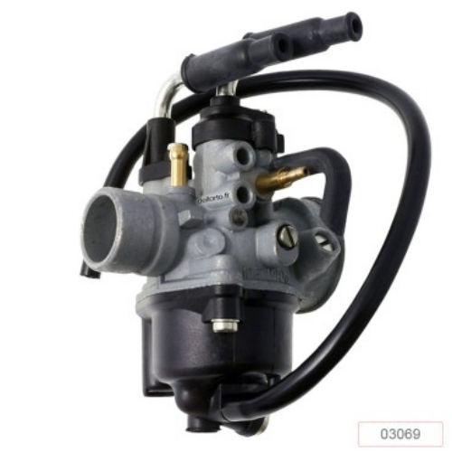 Dell'Orto PHBN 12 GS 06003069: venturi 12 mm, starter manuale a cavo, raccordo miscelatore, attacco elastico Ø24 e presa filtro Ø38 mm.
