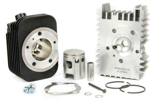 Gruppo termico Pinasco Evoten 26028497 da 60 cc, Ø42 mm e spinotto Ø10 mm, con cilindro in alluminio Nikasil e testa centrale a cinque prigionieri per Piaggio Ciao, Si e Bravo.