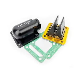 Pacco lamellare Pinasco Black 8X 26381151 con collettore Full CNC Ø30 mm per carter Slave Vespa Largeframe e carburatori PHBH o PWK compatibili.