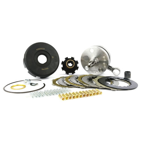 Kit Pinasco 27082055 con albero Factory a masse piene corsa 60 mm, biella 110 mm e frizione Bull Clutch calettata per Vespa Largeframe 225 cc compatibili.