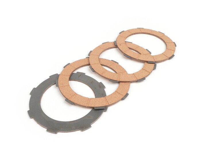 Clutch friction plates kit -BGM ORIGINAL- Vespa Cosa2- suitable for standard coupling basket on Vespa Cosa2 / FL (1992-), PX (1995-), Superstrong, Scooter & Service, MMW, Ultrastrong - 4 discs