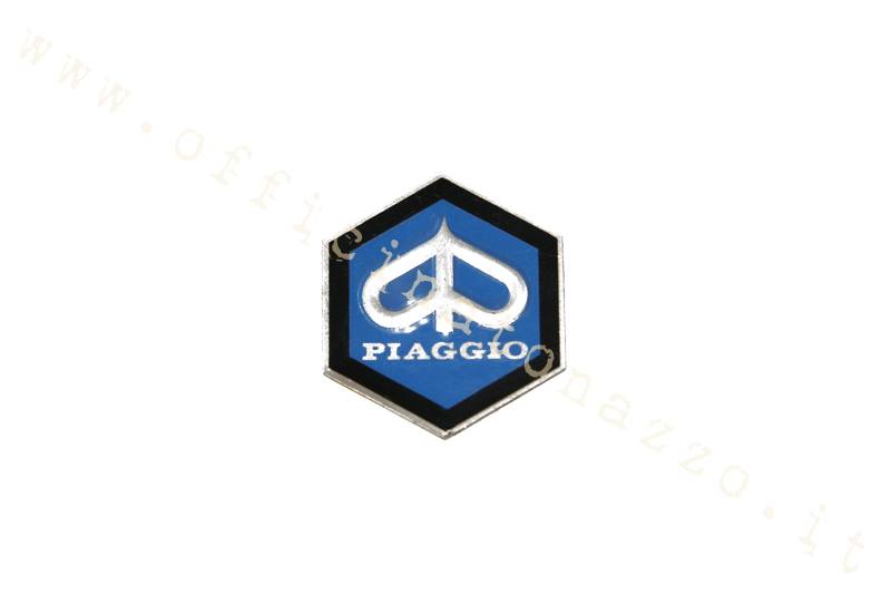 Sticker Piaggio bouclier hexagonal en aluminium mesurant 42mm pour Vespa 125 Super 1968> - GT 1968> - GTR - TS - 150 Super 1968> - Sprint 1968> - Sprint Veloce - 180/200 Rallye