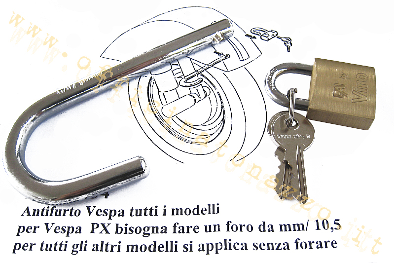 Steering wheel lock for Vespa 50 - Primavera - ET3 - PX - PK