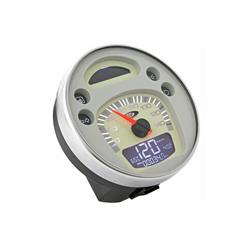 Tachometer und digitaler Drehzahlmesser 2.0 mit weißem Hintergrund für Vespa PX 125/150/200 Rainbow - Millenium - auch für Vespa GTV / GT 60 125-300cc geeignet