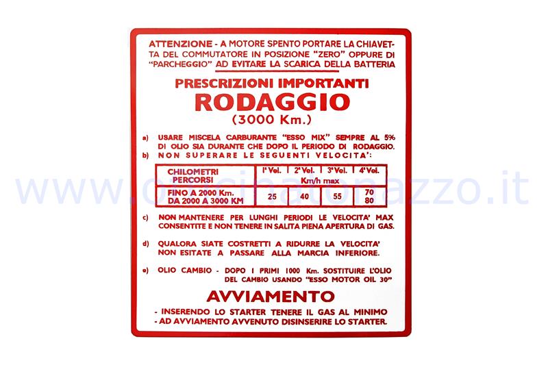 ST0556 - Adesivo Vespa "Rodaggio 5%" - 4 marce rosso