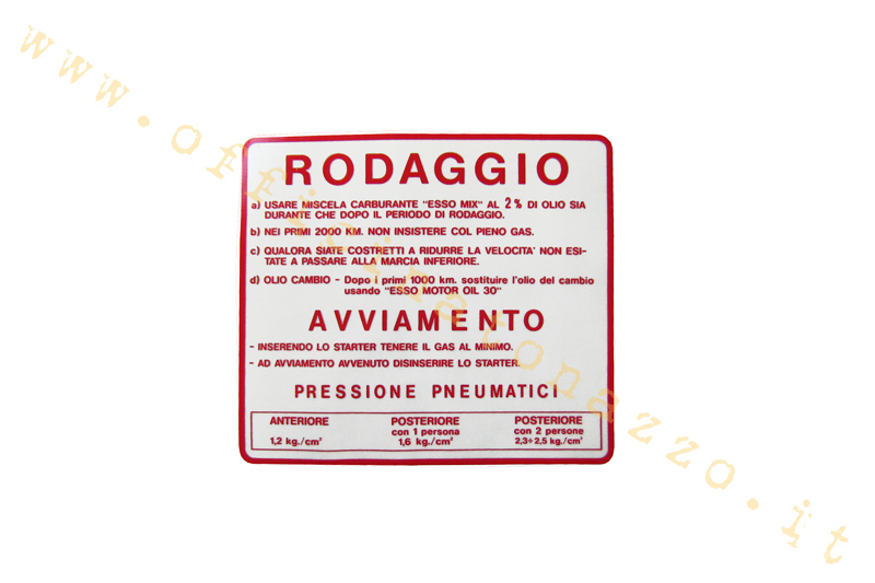 Adesivo Vespa "Rodaggio 2%" , colore rosso