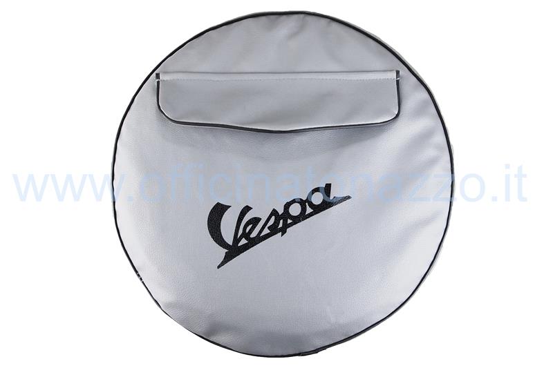 00110 - Gray spare wheel cover with black Vespa writing and document pocket for 8 "rim