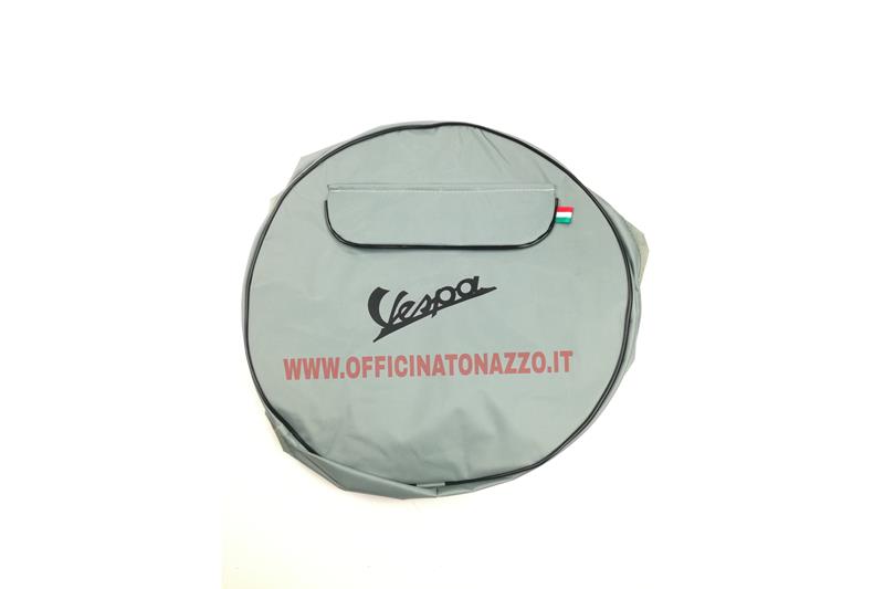 Gray spare wheel cover with black Vespa lettering and document pocket for 10 "rim
