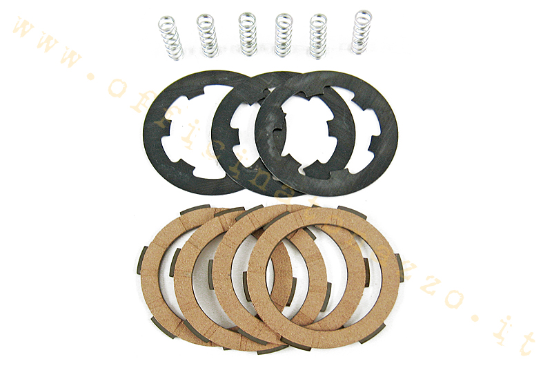 Clutch discs 4 with intermediate cork discs and 6 reinforced springs for Vespa PK HP - FL2